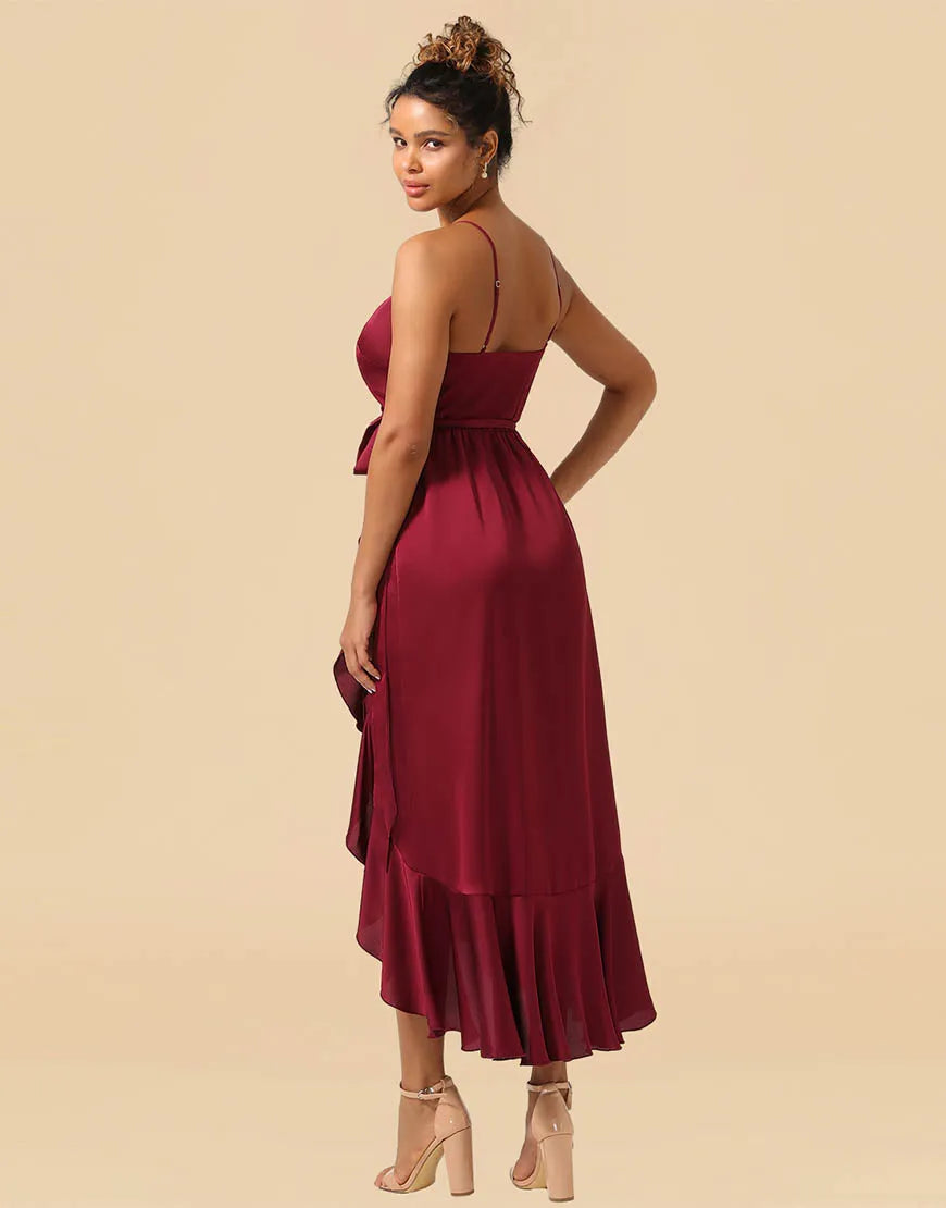 Aimishang Bridesmaid Dress Spaghetti Straps Asymmetrical Satin