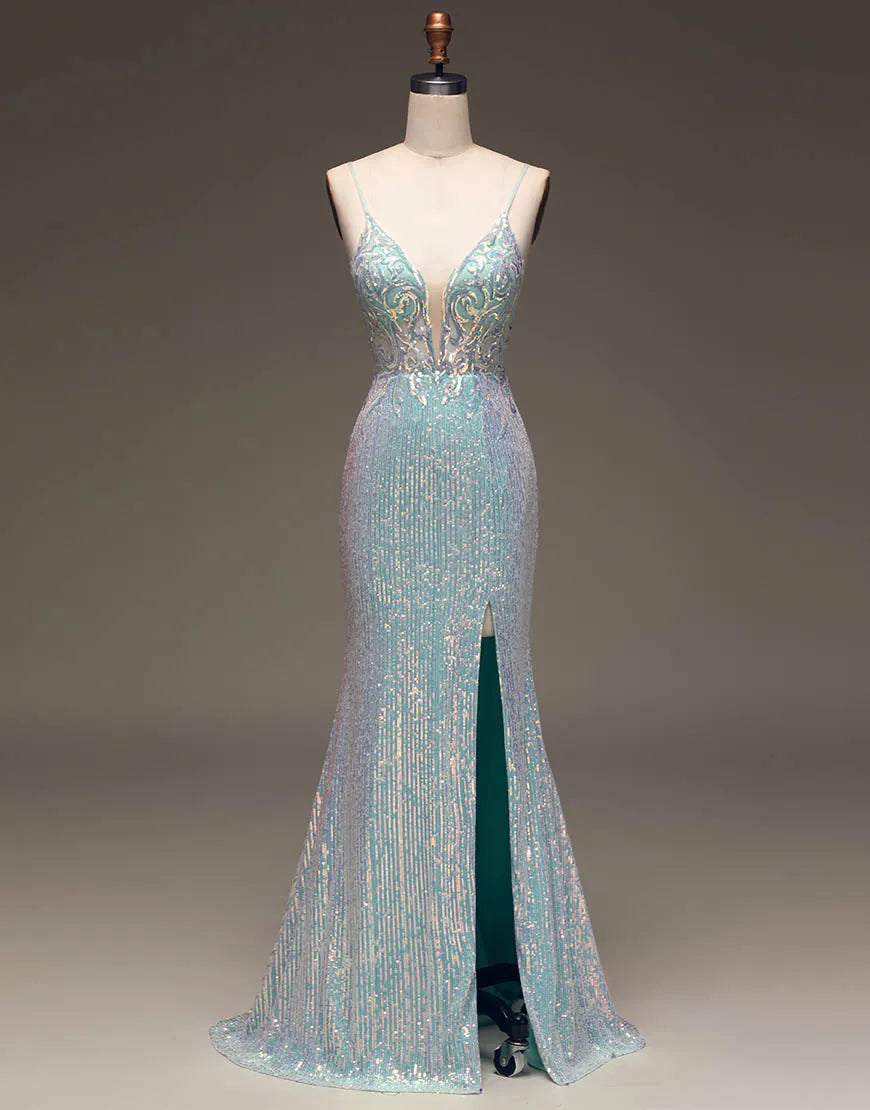 Sparkly Spaghetti Straps Mermaid Prom Dress with Backless