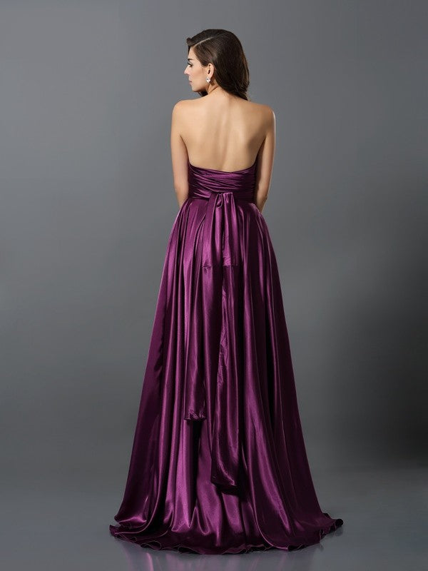 Aimishang A-Line Silk like Satin V-neck Sleeveless Sweep/Brush Train With Pleats Convertible Bridesmaid Dresses