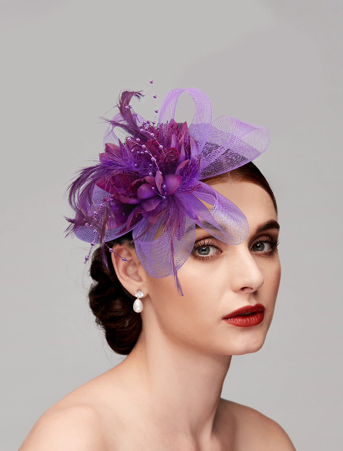 Aimishang Elegant Feather Net Fascinators Hats with Feathers Fur Floral Special Occasion Race Ladies Day Headpiec