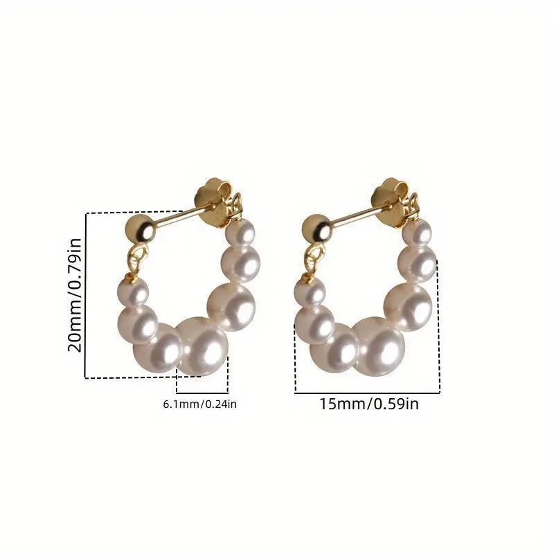 Aimishang 1 Pair S925 Sterling Silver Hoop Earrings, Fashionable Korean Style, Simple Faux Pearl Dangle Earrings for Women, Elegant Light Luxury Bead Design, Chic Personalized Ear Jewelry