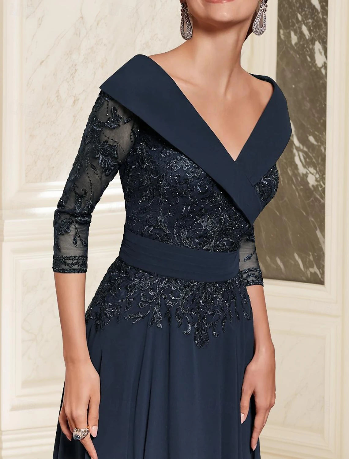 Aimishang A-Line Mother of the Bride Dress Wedding Guest Elegant Sweetheart Ankle Length Chiffon 3/4 Length Sleeve with Lace