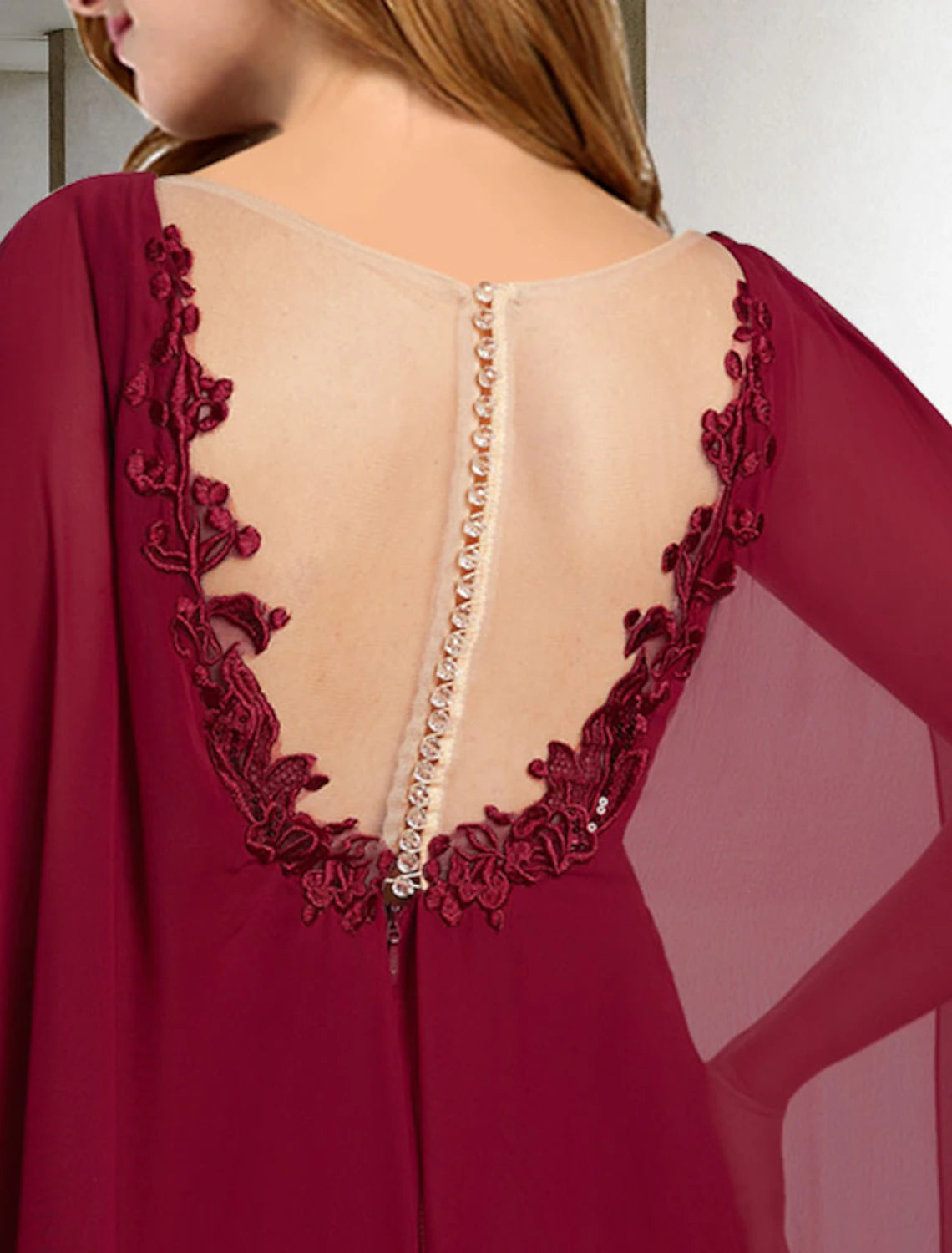 Aimishang A-Line Mother of the Bride Dress Plus Size Elegant V Neck Sweep / Brush Train Chiffon Lace Sleeveless Cap Sleeve No with Pleats Beading Appliques