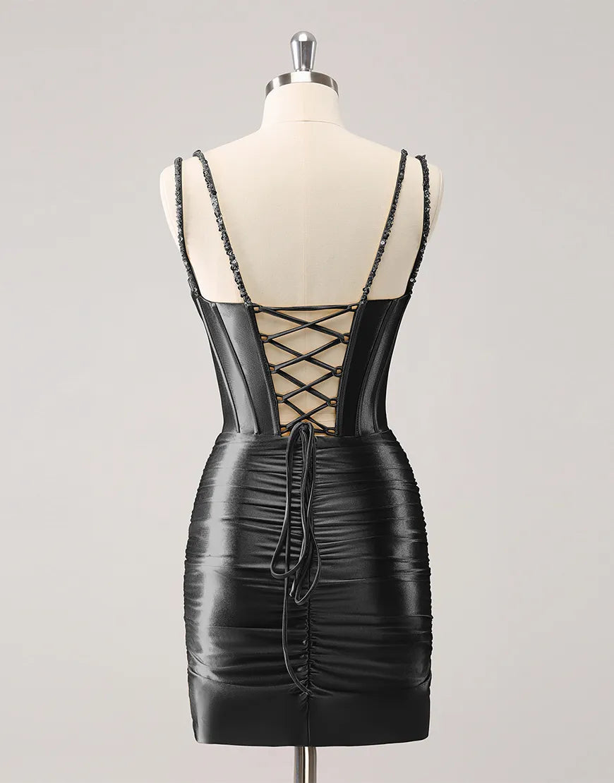 Aimishang Homecoming Dress Glitter Tight Beaed Satin Corset