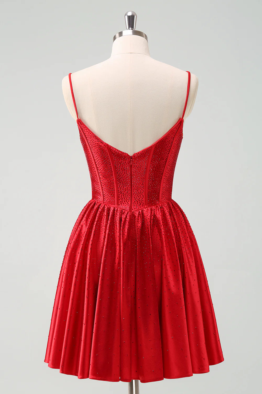 Aimishang Short Homecoming Dress Cute Red A Line Spaghetti Straps Ruffle Corset with Beading