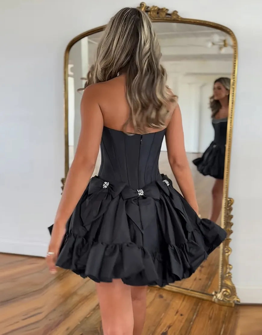 Aimishang Homecoming Dress Sparkly A-Line Beaded Ruffle with Bowknots