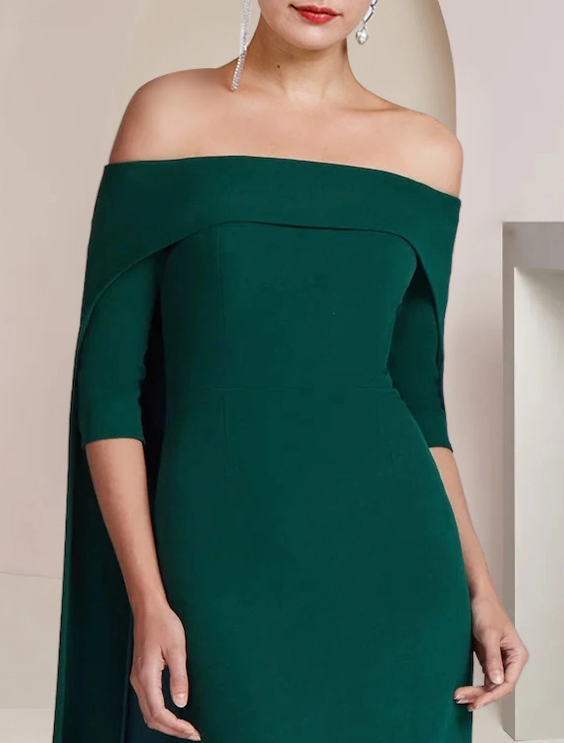 Aimishang Sheath / Column Mother of the Bride Dress Formal Wedding Guest Elegant Strapless Floor Length Fabric Half Sleeve with Solid Color