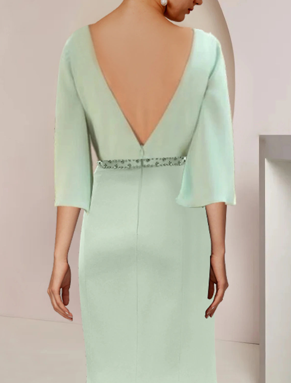 Aimishang Mermaid / Trumpet Mother of the Bride Dress Wedding Guest Party Elegant Scoop Neck Tea Length Chiffon 3/4 Length Sleeve with Beading