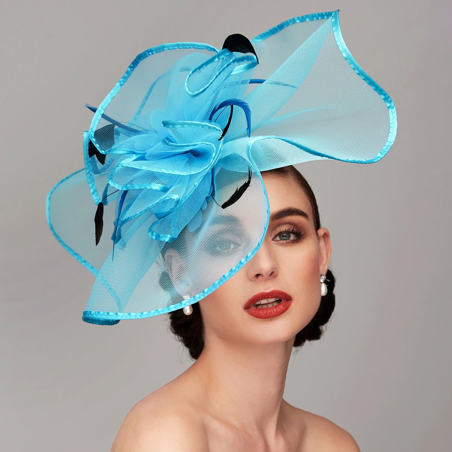 Aimishang Feather Linen Rayon Kentucky Derby Hat Fascinators Headpiece with Feather Flower 1PC Cup Wedding Horse Race Ladies Day Headpi