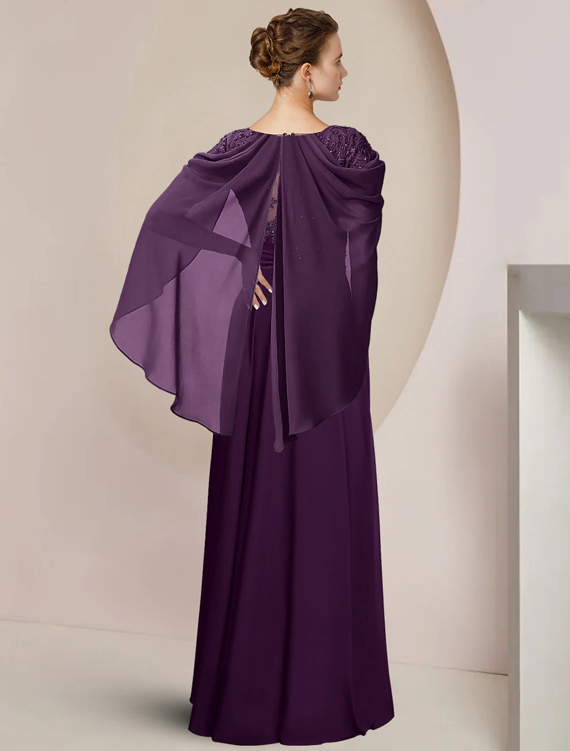 Aimishang A-Line Mother of the Bride Dress Formal Wedding Guest Elegant Scoop Neck Floor Length Chiffon Lace Sleeveless with Beading Sequin Appliques