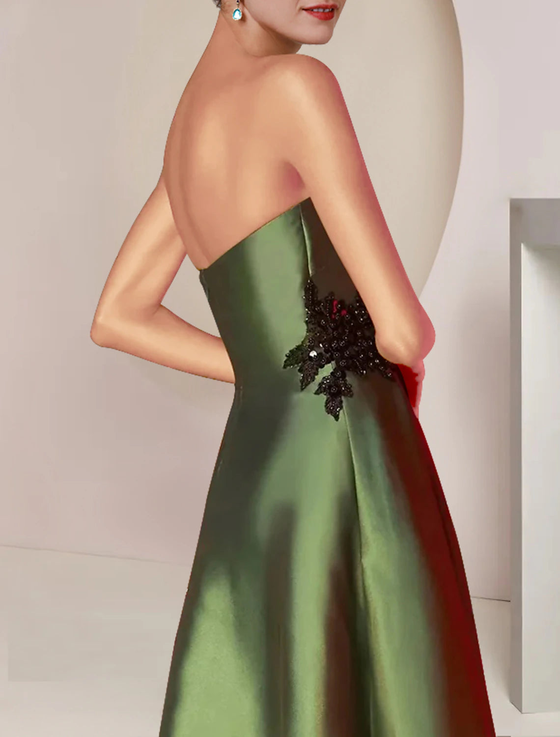 Aimishang Two Piece A-Line Mother of the Bride Dress Formal Wedding Guest Party Elegant Strapless Tea Length Charmeuse Sequined Sleeveless Shawls with Beading Appliques