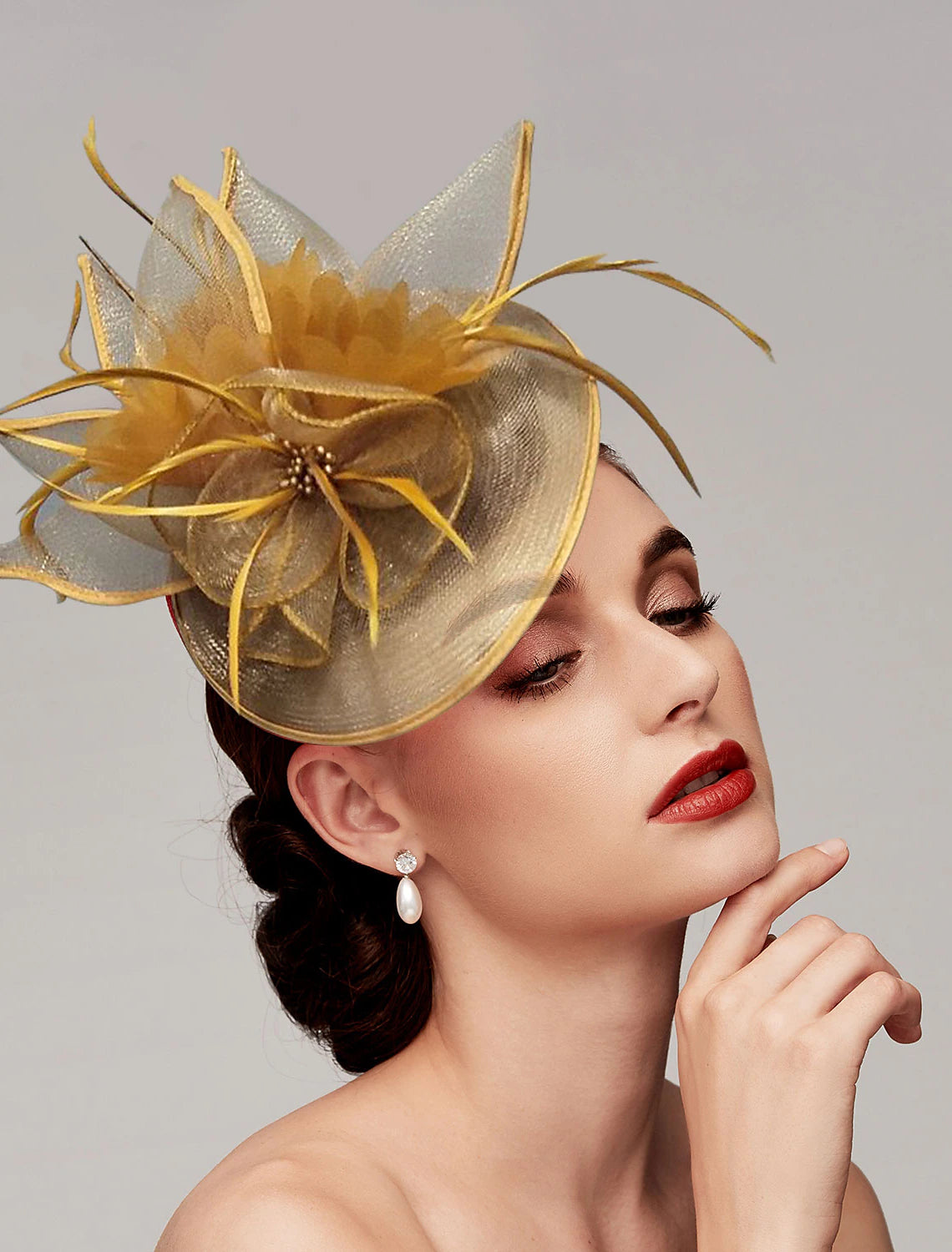 Aimishang Feathers Net Fascinators Derby Hats with Feather Cap Flower Wedding Horse Race Ladies Day Melbourne Cup Headpiece