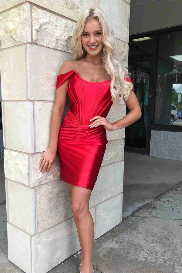 Aimishang Fashionable and Beautiful Prom Dress Graduation Dresses Sheath Off the Shoulder Satin Homecoming Dress