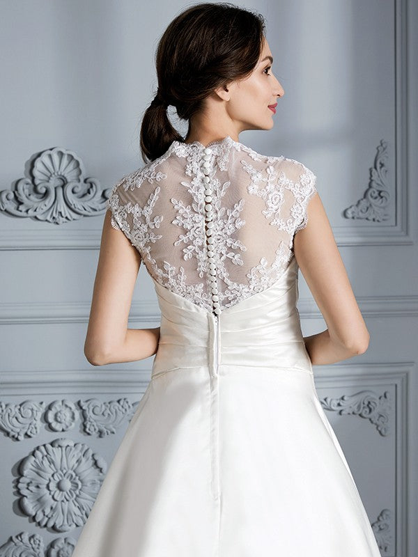 Aimishang Ball Gown V-neck Sleeveless Court Train Satin Wedding Dresses