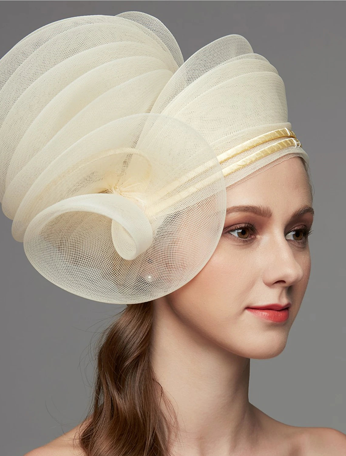 Aimishang Fascinators Vintage Style Elegant Tulle Hats Headdress with Feather Flower Trim 1 PC Wedding Ladies Day Headpiece