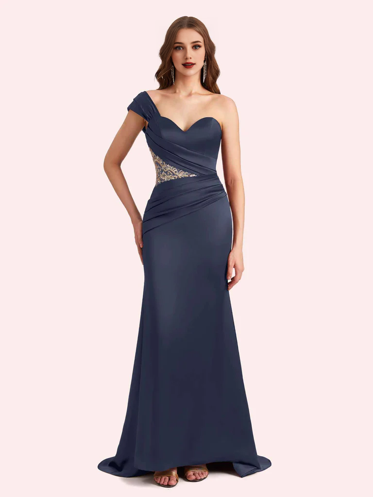 Aimishang Elegant Bridesmaid Dresses One Shoulder Sleeveless Mermaid Soft Satin