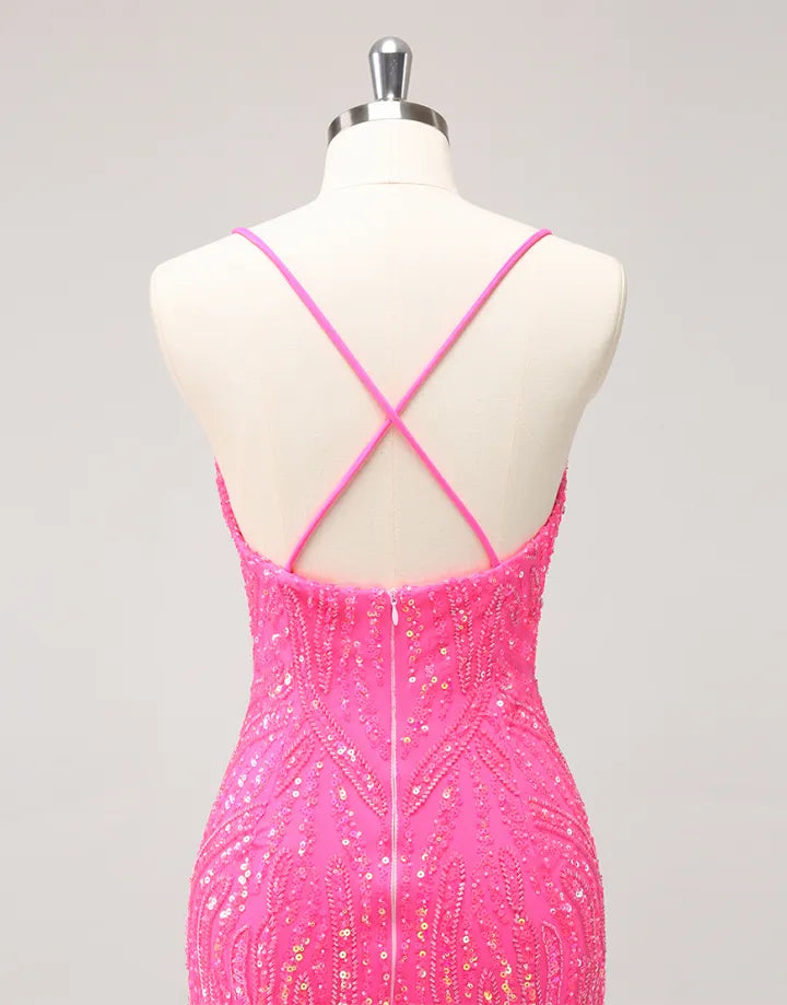 Aimishang Homecoming Dress Glitter Spaghetti Straps Sequined Tight with Tassels