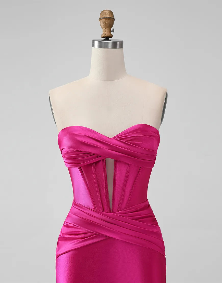 Aimishang Homecoming Dress Tight Strapless Keyhole Pleating Satin