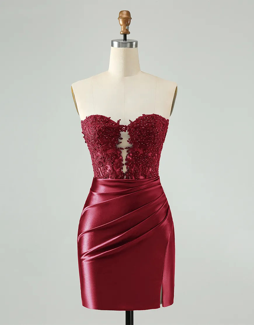 Aimishang Chic Sheath Homecoming Dress Strapless Charming Graduation Dress with Appliques