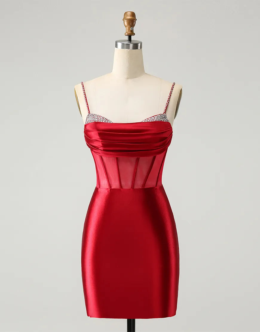 Aimishang Homecoming Dress Glitter Tight Beaded Corset Satin