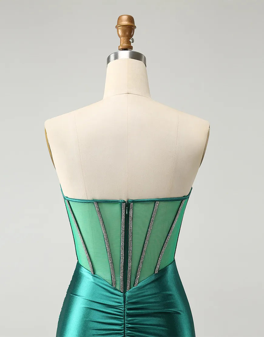 Aimishang Sheath Strapless Satin Homecoming Dress Beaded Graduation Dress Charming Party Dress