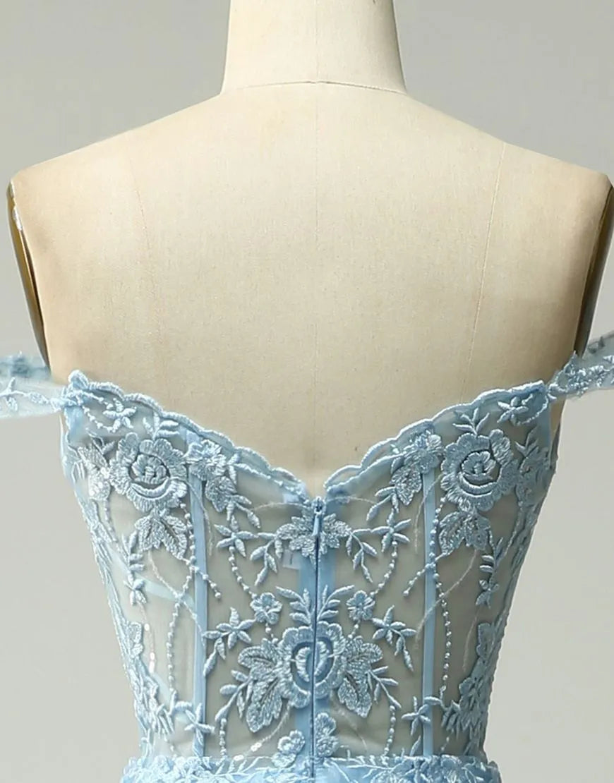 Aimishang A-Line Off The Shoulder Tiered Long Prom Dress Charming Evening Party Dress With Split