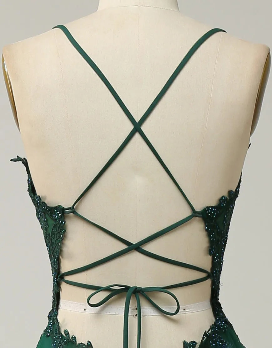 Aimishang Prom Dress A-Line Tulle Spaghetti Straps Appliques with Slit