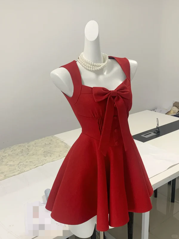 Aimishang Lovely A Line Sleeveless Homecoming Dress Short Graduation Dress Cute Birthday Party Dress With Bow