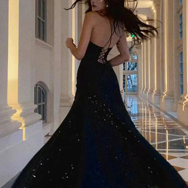 Aimishang Sparkly V-neck Long Prom Dress Charming Evening Party Dress With Slit Women's Dresses