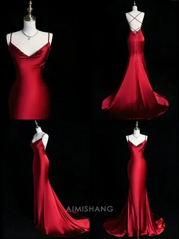 Aimishang Charming Mermaid V-neck Spaghetti Straps Long Prom Dress Elegant Evening Party Dress