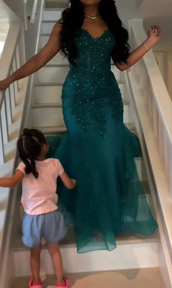 Aimishang Charming Formal Women's Dresses Mermaid Tulle Long Prom Dress with Appliques Evening Gown