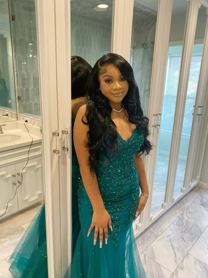 Aimishang Charming Formal Women's Dresses Mermaid Tulle Long Prom Dress with Appliques Evening Gown