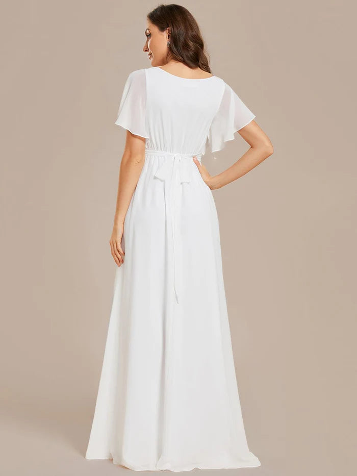 Aimishang V-Neck Flutter Sleeve Floor-Length A-Line Chiffon Bridesmaid Dress
