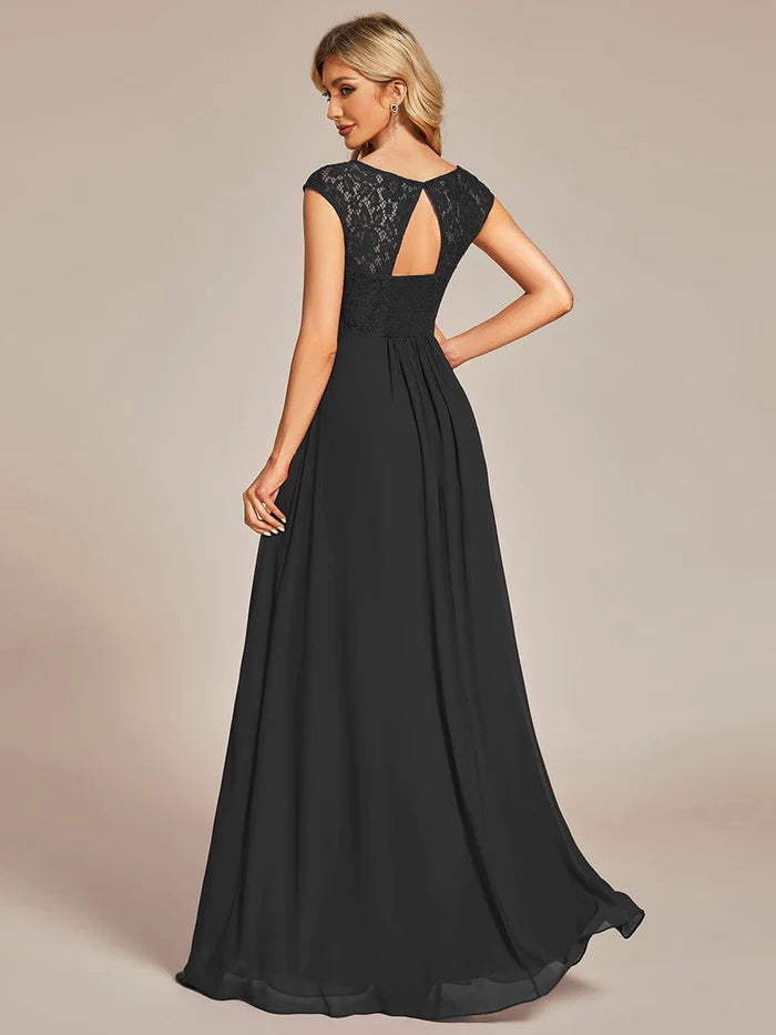 Aimishang Lace Chiffon Long Bridesmaid Dress with Open Back