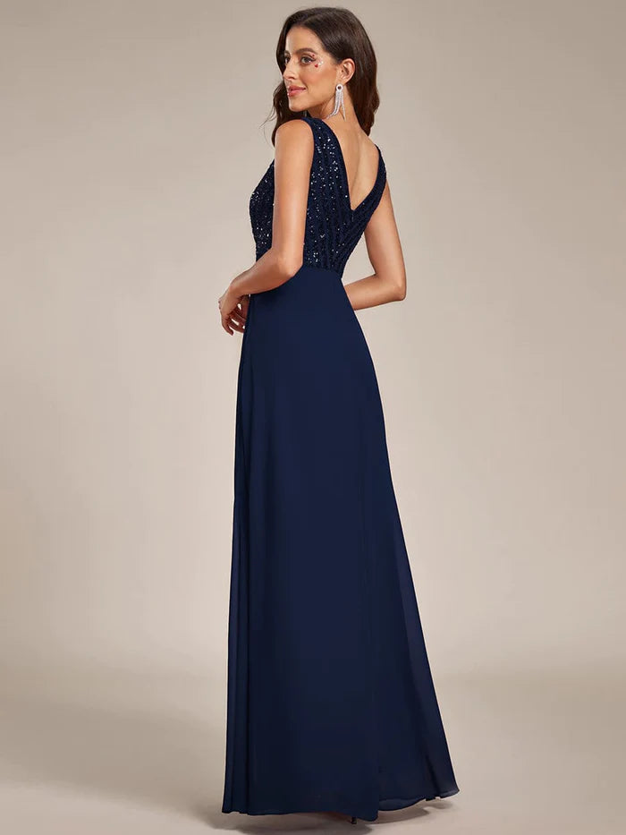 Aimishang Sparkling Sequin V-Neck A-Line Evening Dress