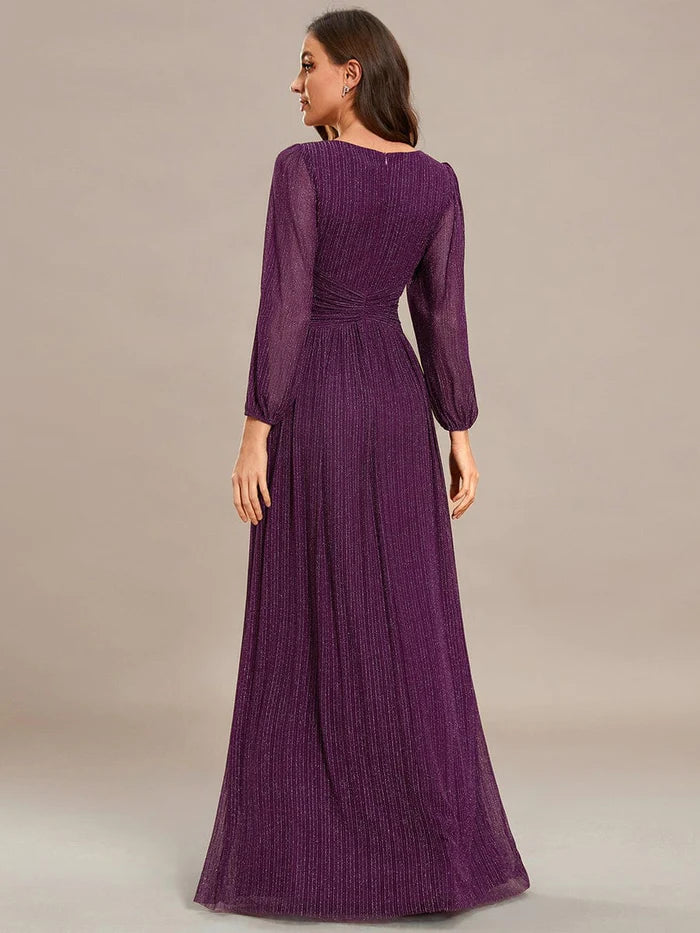 Aimishang Sparkle Long Sleeve Formal Evening Dress with A-line Silhouette