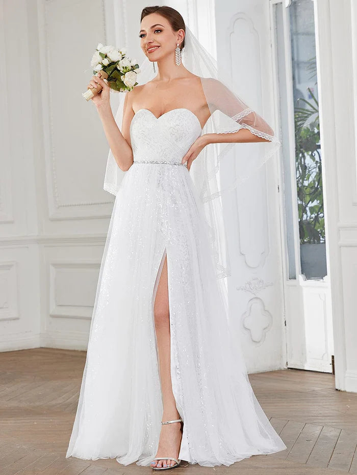 Lace Sweetheart Corset Sheath Dress With Slit Ivory main image 1