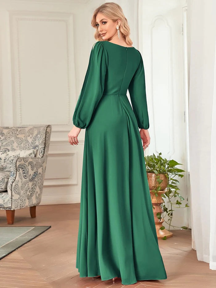 Aimishang Elegant Chiffon V-Neckline Long Sleeve Formal Evening Dress
