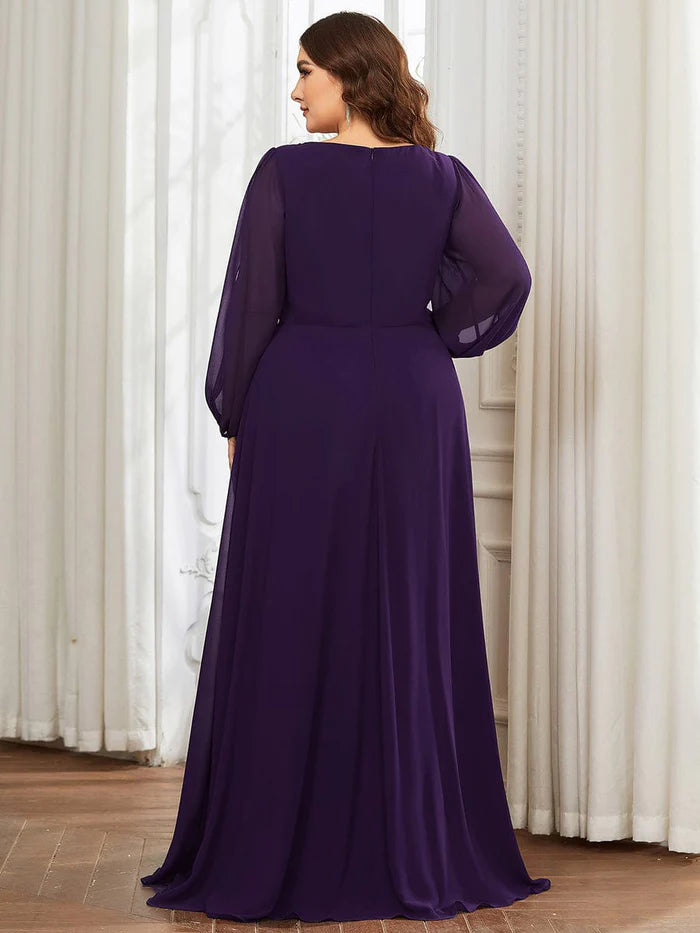 Aimishang Stylish Chiffon Plus Size Evening Dresses with Long Lantern Sleeves