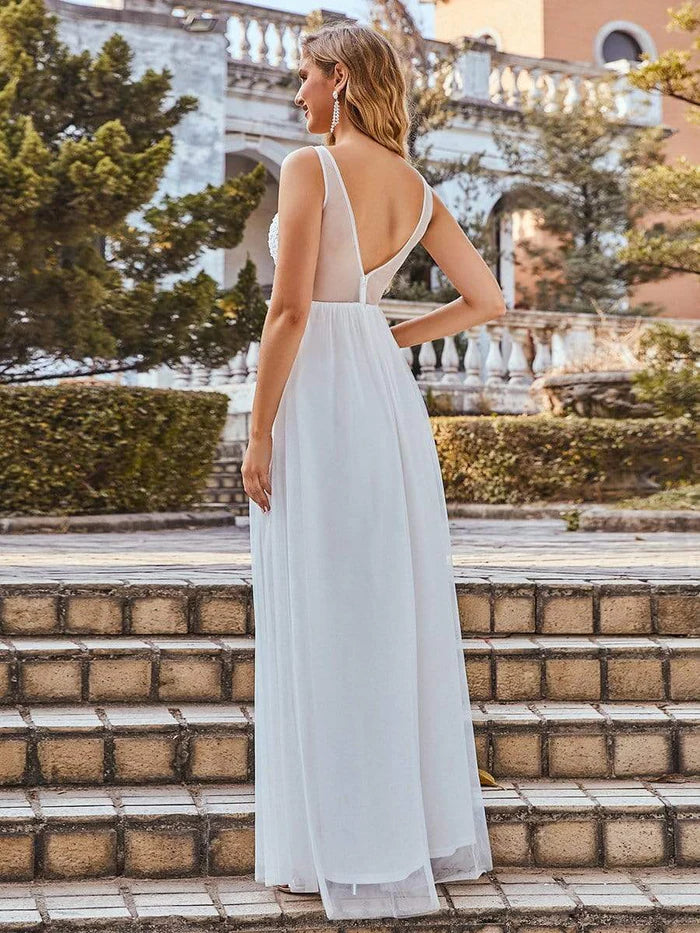 Aimishang Women's A-Line V-Neck Floral Lace Appliques Bridesmaid Dress