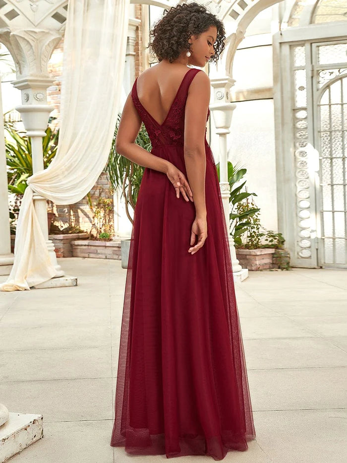 Aimishang Elegant Sleeveless Applique Flowy Tulle Evening Dress