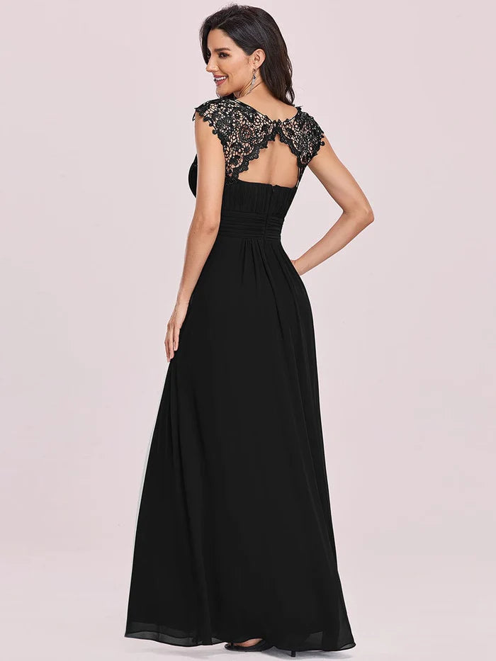 Aimishang Flattering A-Line Chiffon Lace Evening Dress for Wedding with Cap Sleeve