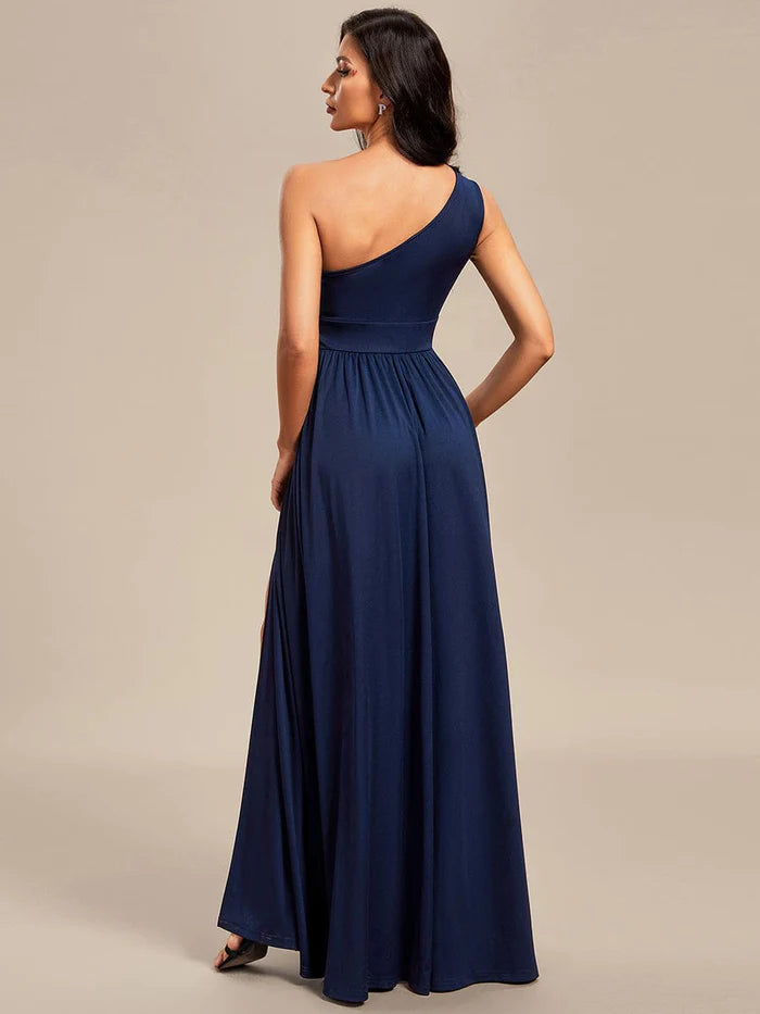 Aimishang One-Shoulder Hollow Out A-line Bridesmaid Dress with High Slit