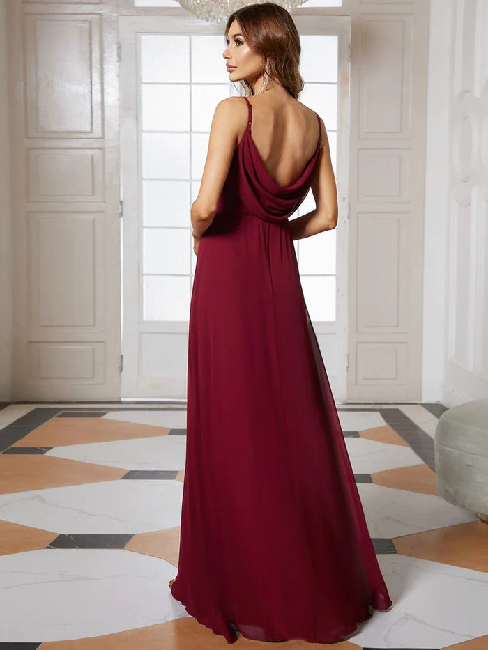 Aimishang Criss-Cross V-Neck Chiffon Backless A-Line Bridesmaid Dress