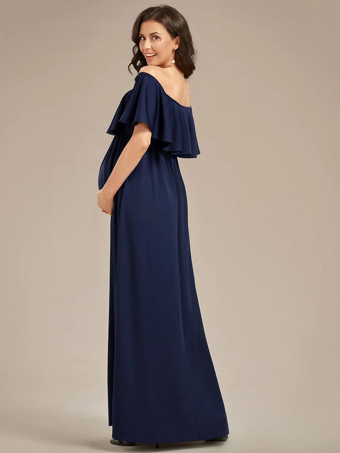 Aimishang Flattering A-Line Maternity Dress with Off-Shoulder Ruffle