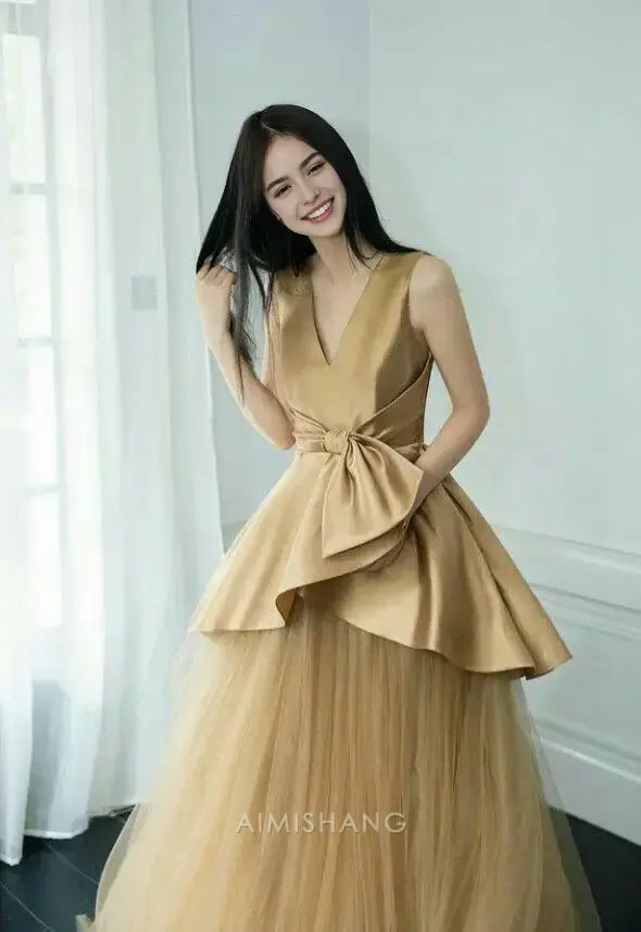 Aimishang Elegant A Line V Neck Sleeveless Formal Long Prom Dress Charming Evening Party Dress