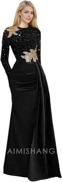 Aimishang Elegant Long Sleeves Mother of the Bride Dress Floor Length Formal Wedding Chic Evening Gown Party Dress