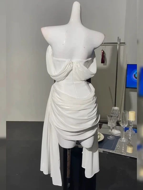 Aimishang Elegant Off The Shoulder Pleated Short Prom Dress Formal Graduation Homecoming Dress Vacation Beach Dress Simple Party Dress