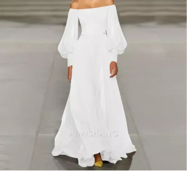 Aimishang Elegant A-Line Off the Shoulder Long Sleeves Prom Dress Simple Wedding Guest Party Dress Charming Evening Gown