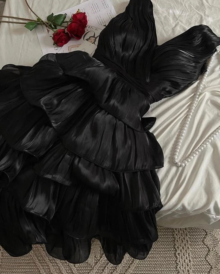 Aimishang Elegant A-Line V-neck Sleeveless Tiered Ruffle Women's Party Evening Dress
